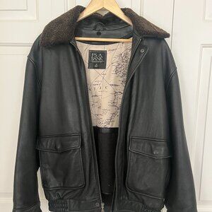 Jos A. Bank Leather Bomber Jacket w/ Removable Liner and Collar